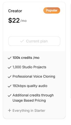 Elevenlabs Pricing Creator Plan